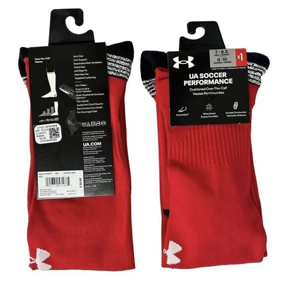 UNDER ARMOUR UA PERFORMANCE SOCKS, ADULT MEDIUM (7-8.5) RED, 1 PAIR NWT - Picture 1 of 4